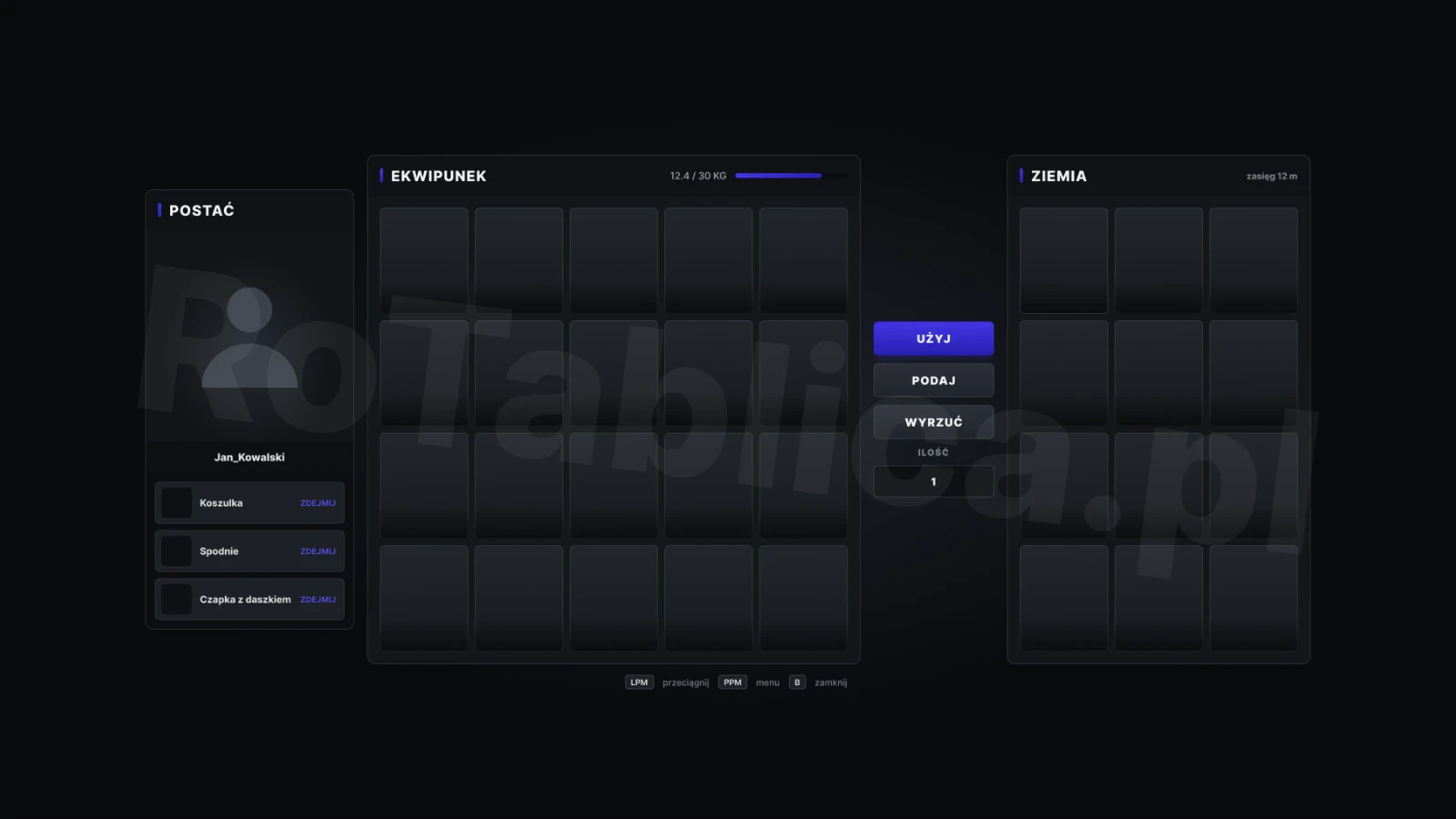 UI ekwipunku pod RP
